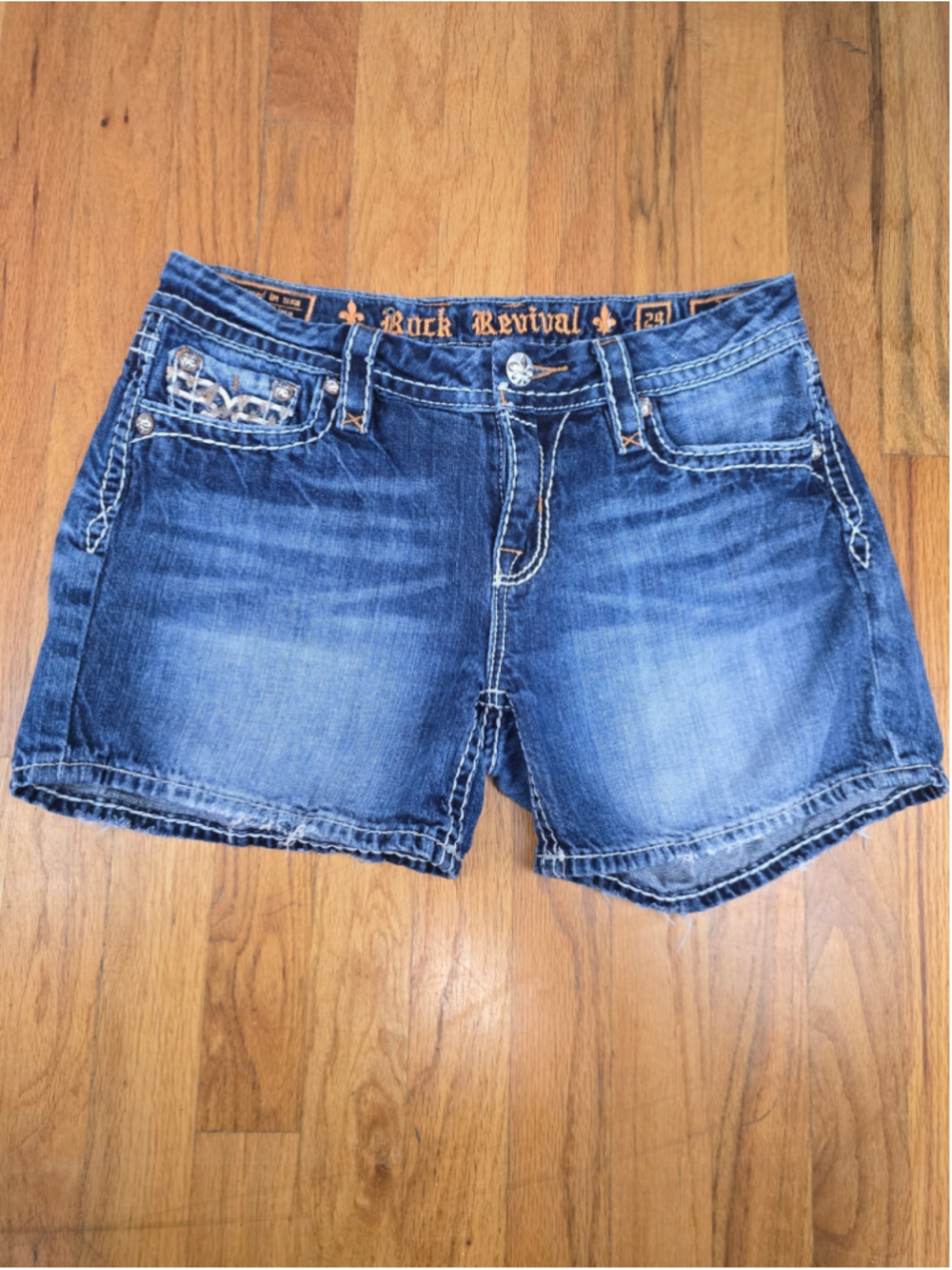 Women's Rock Revival Jean Shorts Size 29 Blue Orange